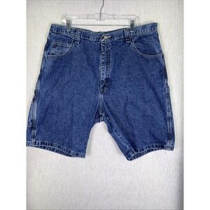Vintage Wrangler Blue Denim Heavy Carpenter Shorts Baggy Wide Leg Jorts W40 ✅